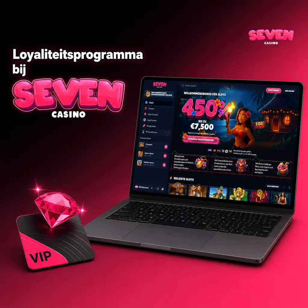 Seven Casino loyaliteitsprogramma met niveaus: Bronze, Silver, Gold, Platinum en Diamond met cashback en VIP-voordelen.