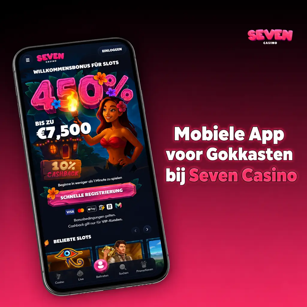 Seven Casino mobiele app met toegang tot 7000+ gokkasten op iOS en Android via touchscreen-interface