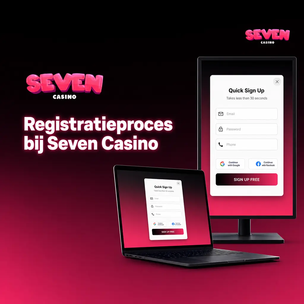 Stapsgewijs registratieproces bij Seven Casino met welkomstbonus van 450% tot €7500