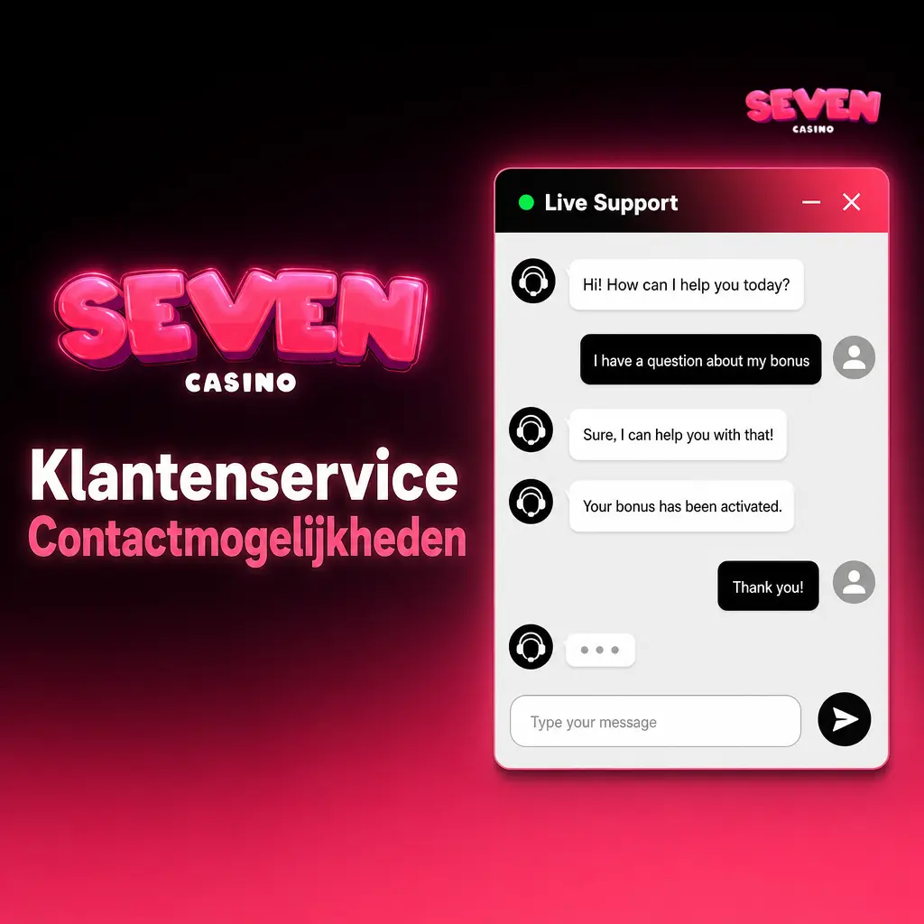 Seven Casino klantenservice contactopties: live chat, e-mail en FAQ, 24/7 bereikbaar voor support.