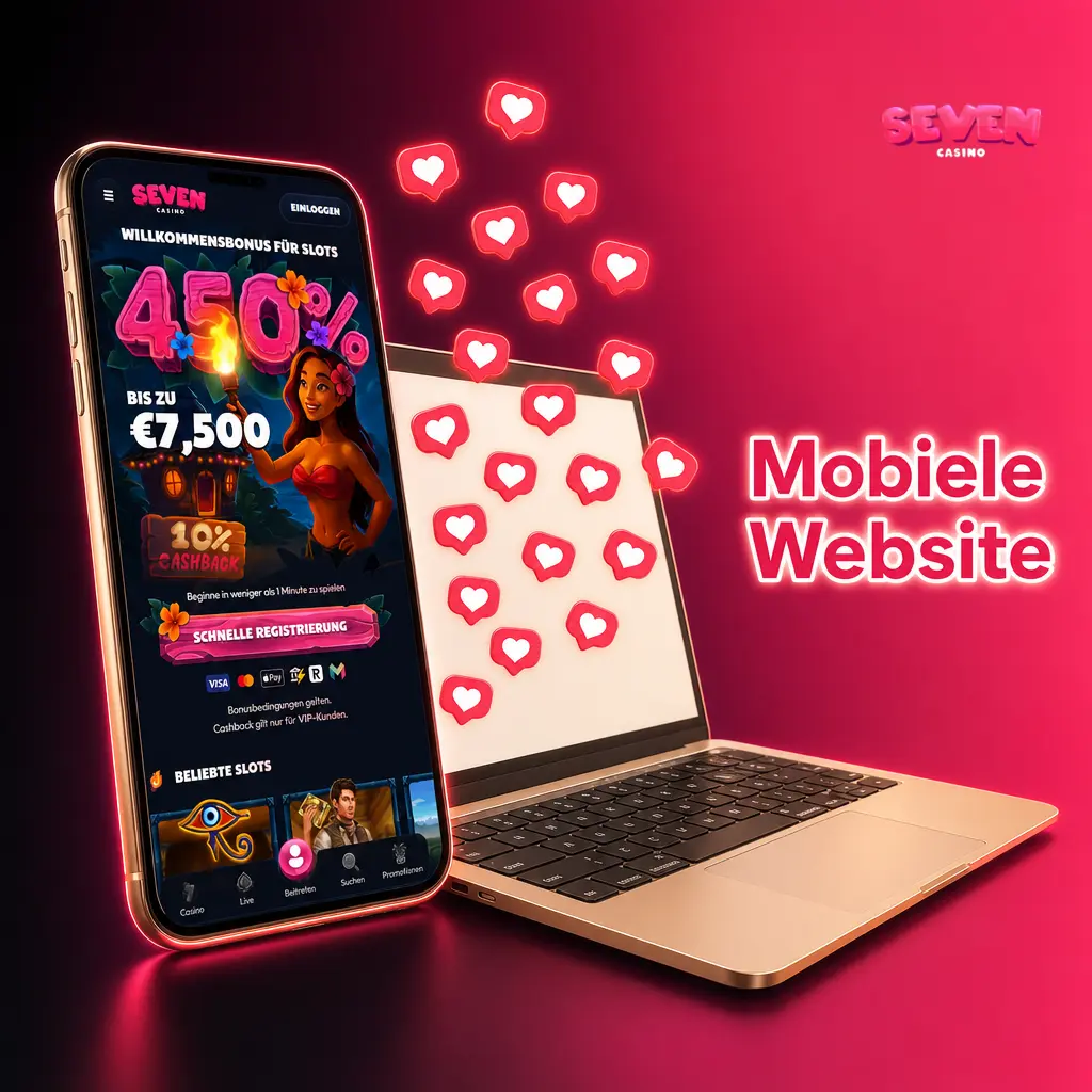 Seven Casino mobiele website op smartphone met volledig casinoaanbod via browser zonder app-download