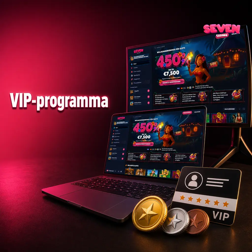Seven Casino VIP-programma met niveaus: Bronze, Silver, Gold, Platinum en Diamond voor loyale spelers