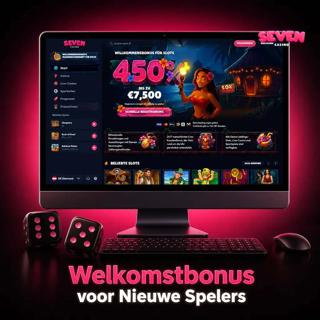 Seven Casino welkomstbonus 450% op eerste storting tot EUR 7.500 voor nieuwe spelers in Nederland