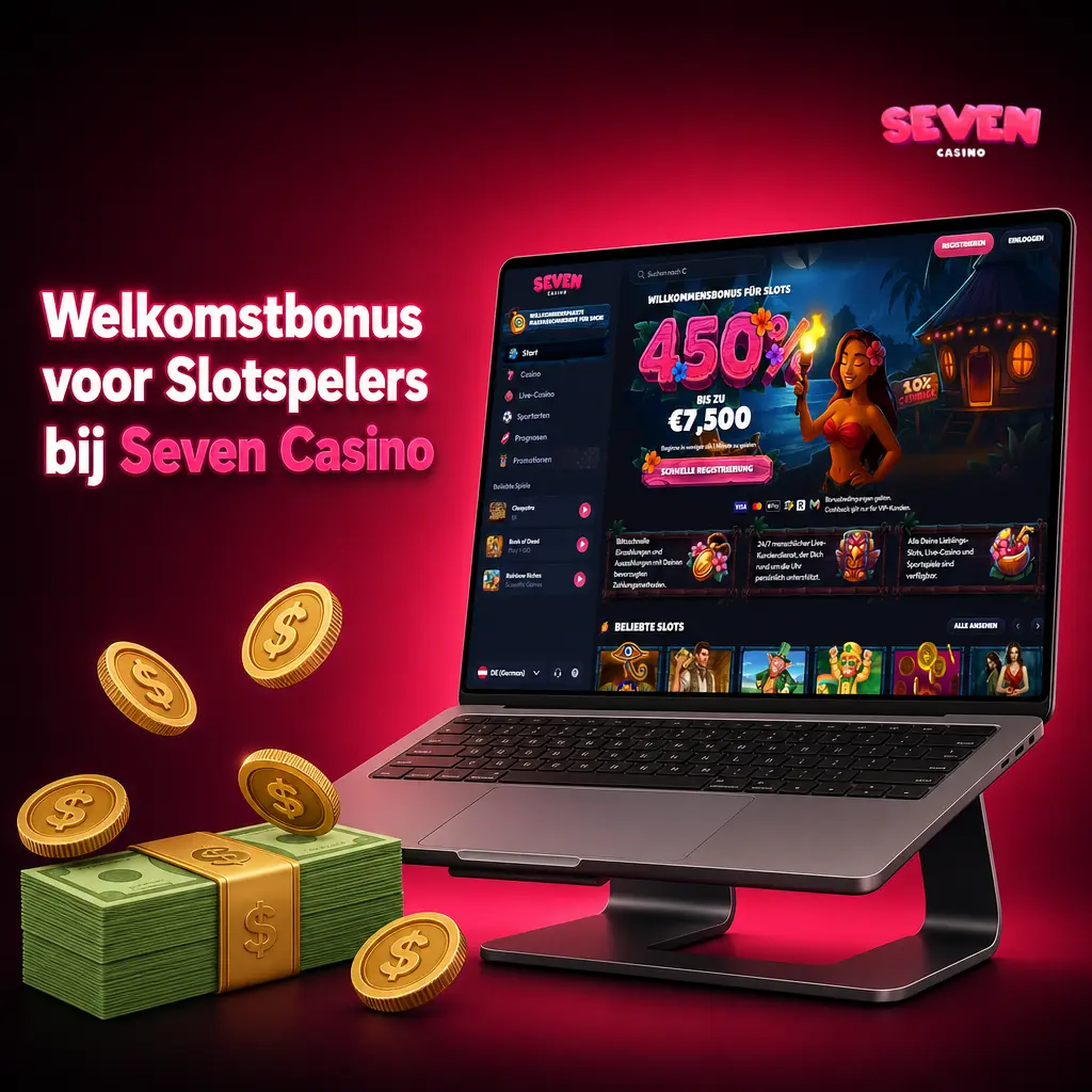 Seven Casino welkomstbonus 450% tot EUR 7500 voor slotspelers, plus herlaadbonus, cashback en loyaliteitsprogramma